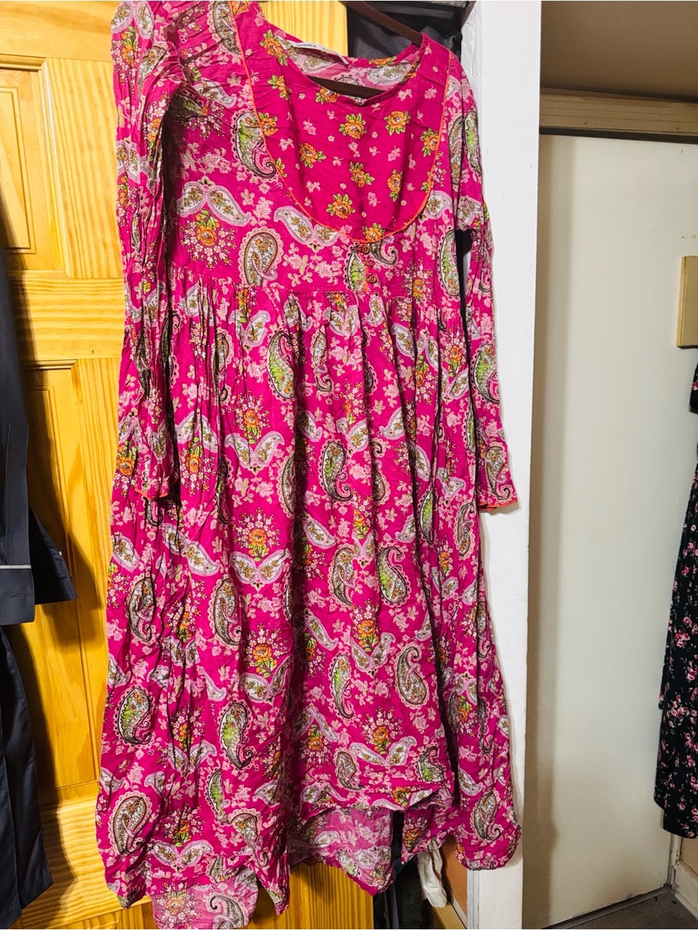 Pakistani Women's Maxi Dress in Magenta Paisley Print